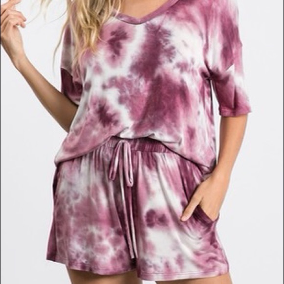 🐙MAGENTA TIE DYE LOUNGE SHORT SET - Picture 3 of 5